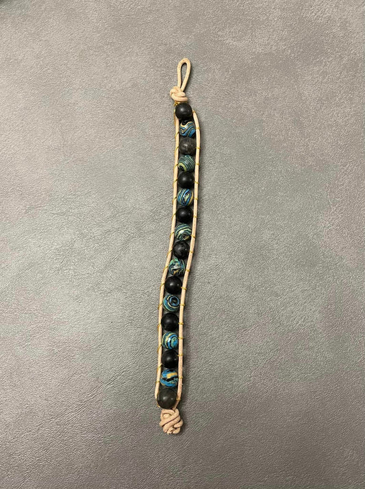Blue Agate Leather Wrap Bracelet