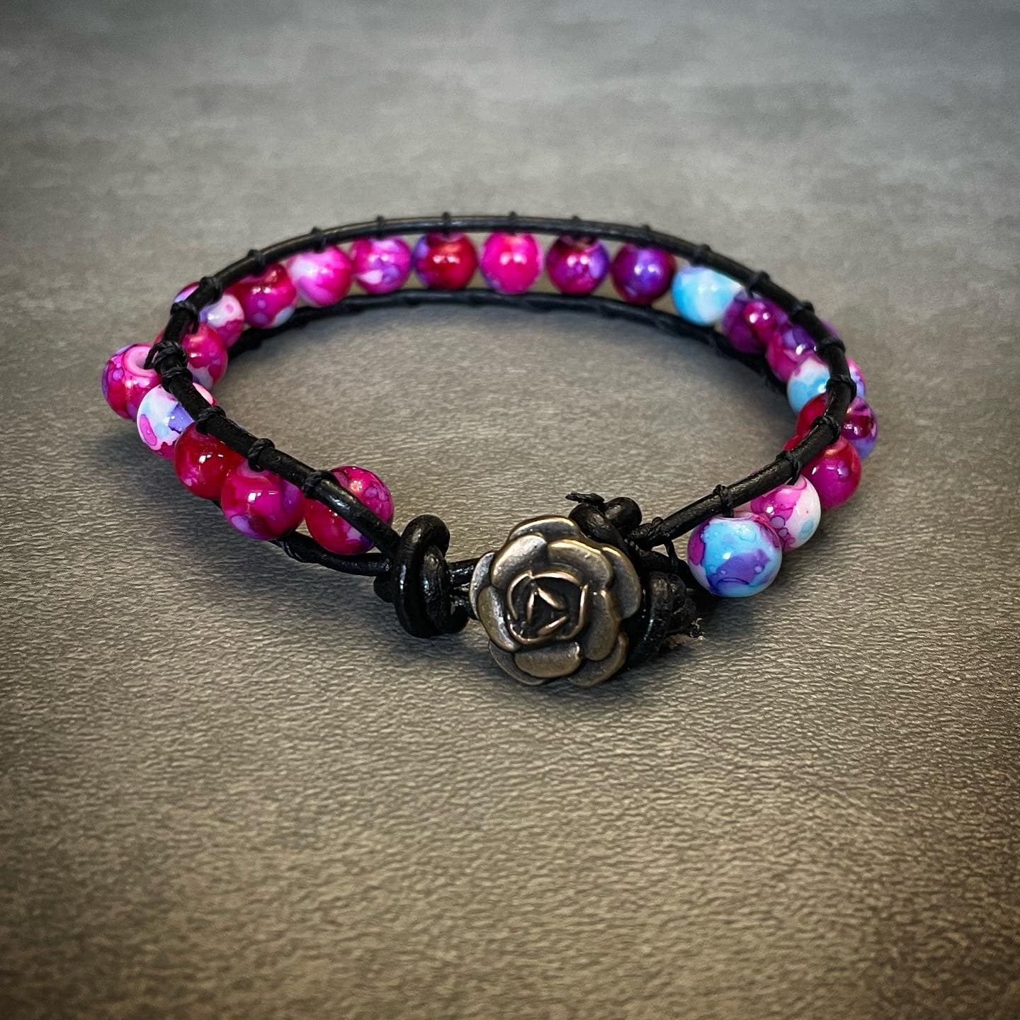 Rose Leather Wrap Bracelet