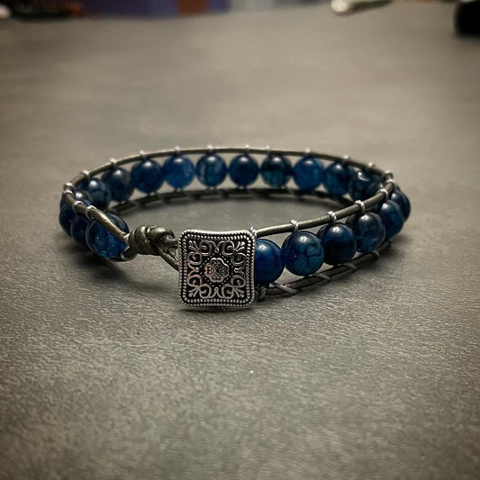 Blue Stone Leather Wrap Bracelet
