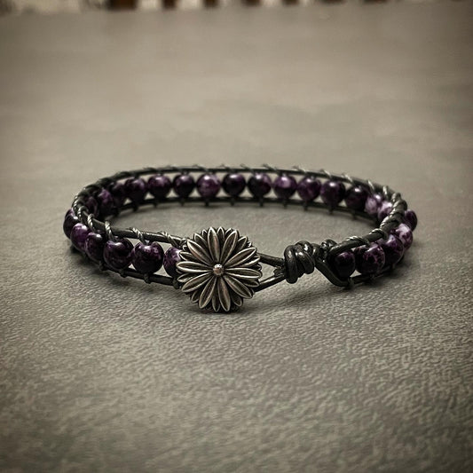 Purple Stone Leather Wrap Bracelet