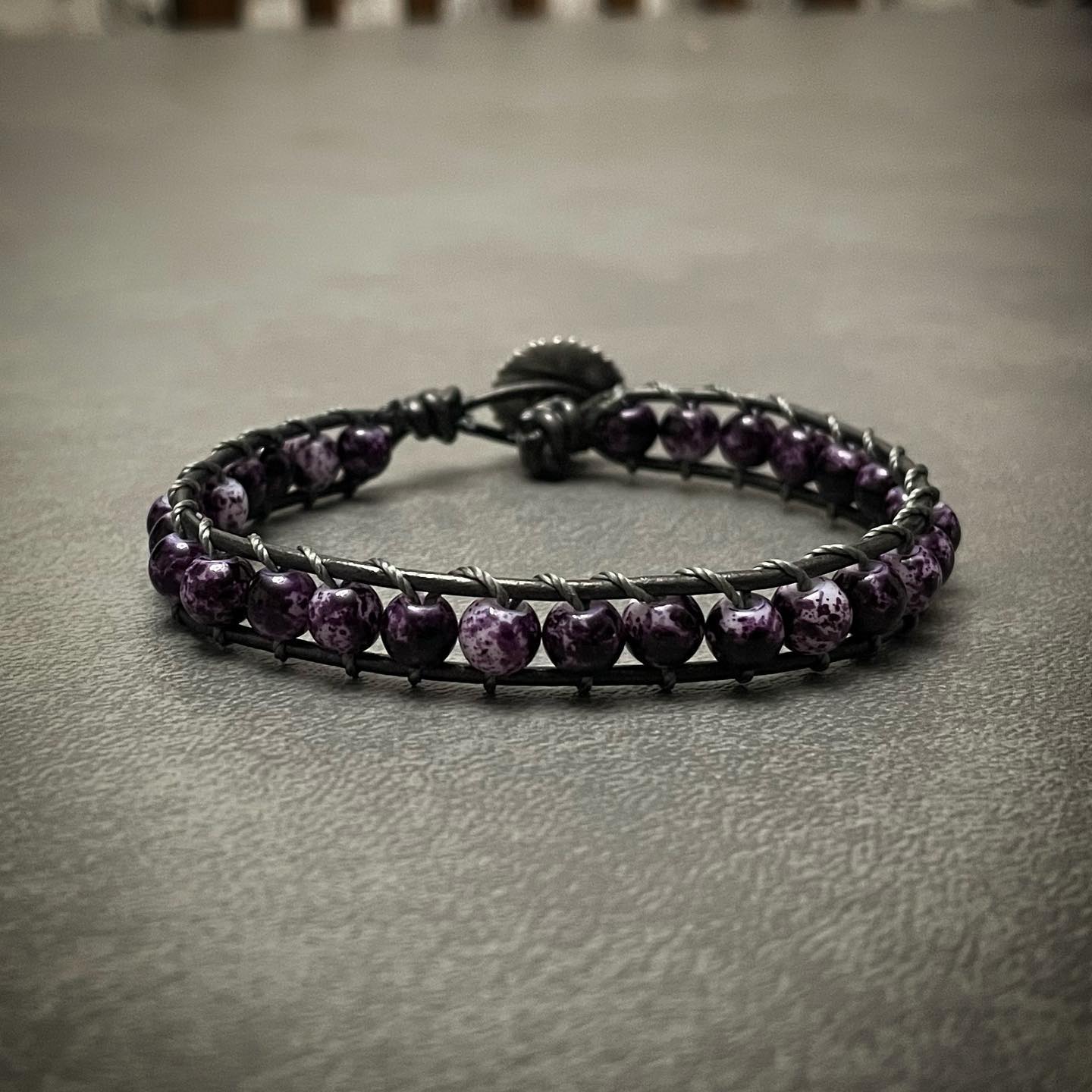 Purple Stone Leather Wrap Bracelet